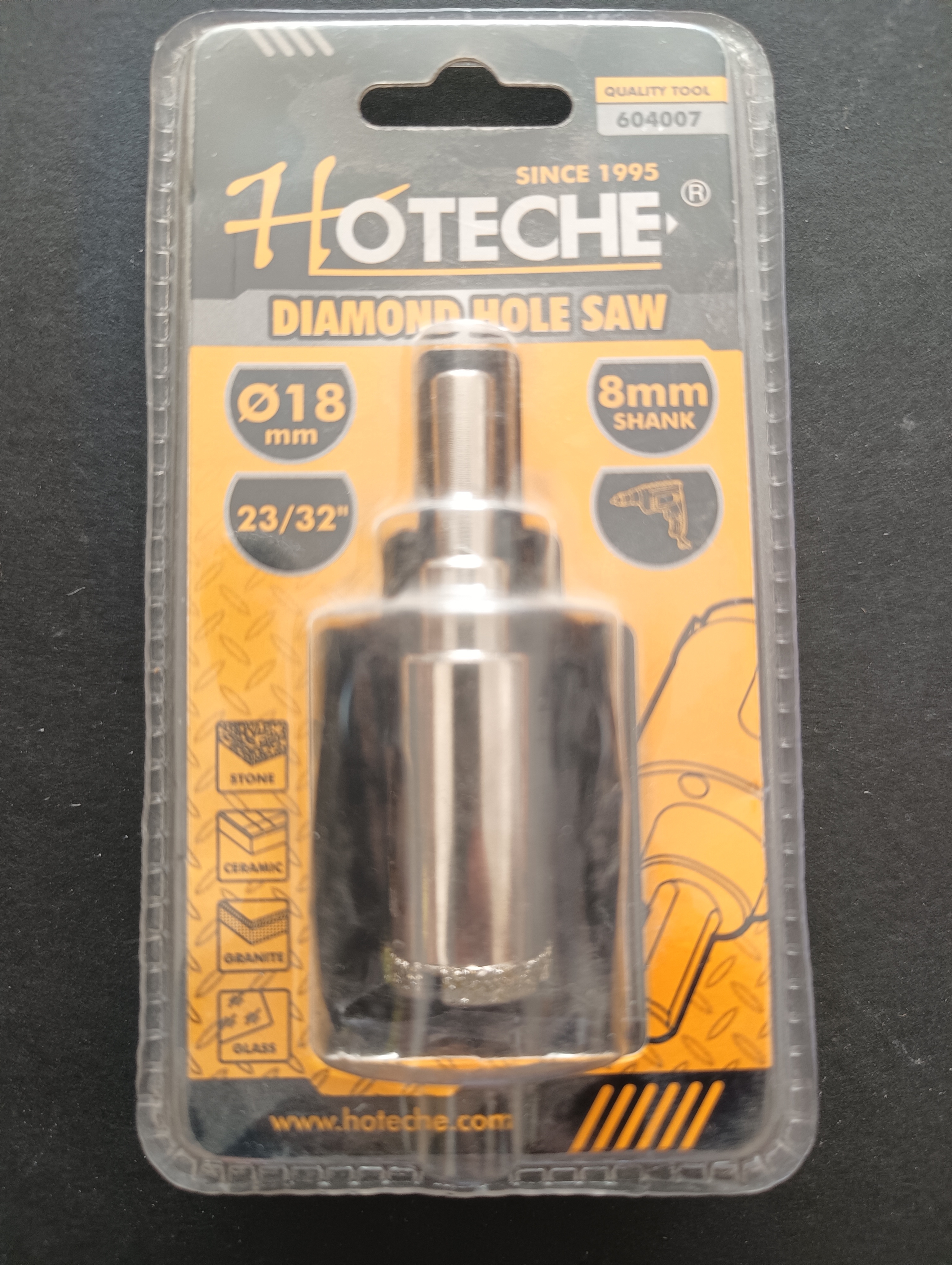مته گردبر الماسی هوتچ (HOTECHE) با قطر ۱۸ میلی‌متر شیشه و سرامیک کد محصول  604007 (قسطی)